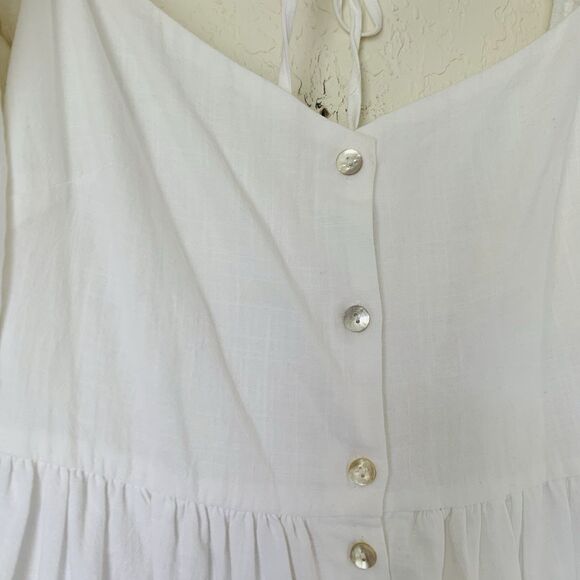 Showpo Palmer Midi Dress US 6 White Puff Sleeve Button Ruffle Tiered Trad Wife - Picture 5 of 14